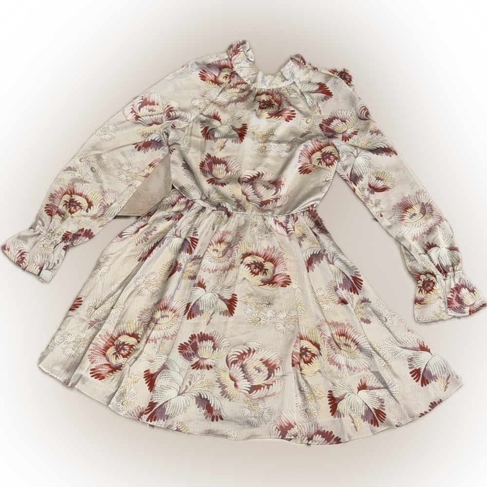 Ted Baker Dinnaa Floral high neck long sleeves Mini Dress Ivory size tb 1 US 2 - Picture 4 of 6